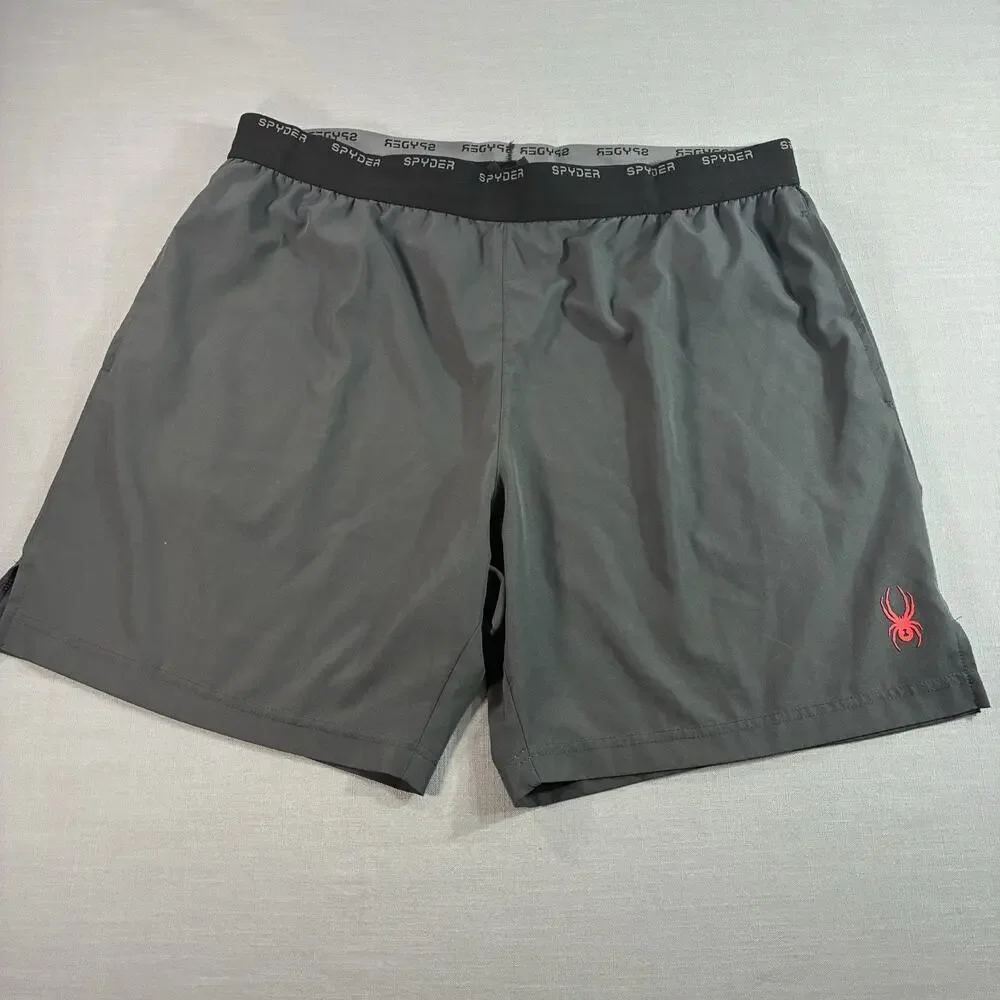 Spyder Active Performance Shorts Men's XL Gray Red Moisture Wicking